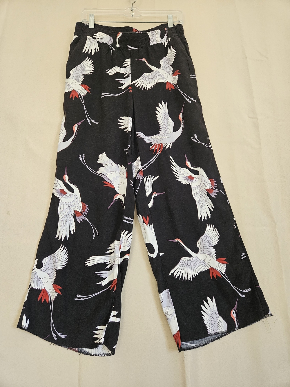 LOFT Black Wide-Leg Crane Print Pants